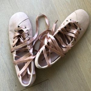 SOLD Pink Suede satin ribbon ballerina flats 7
